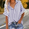 thumbnail image 4 of Byworldtasic Short Sleeve Summer Tops for Women Casual Button Down Shirts Striped Business Work Blouses, 4 of 6