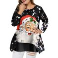 thumbnail image 3 of DYMADE Women Plus Size Christmas Print Loose Irregular Hem Long Sleeve Top, 3 of 6