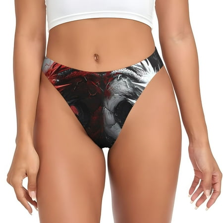 Lafuoo Cool Black And White Dragon Pattern Women s Seamless Thong  Low Rise Underwear Panties Women s Clothing-Medium
