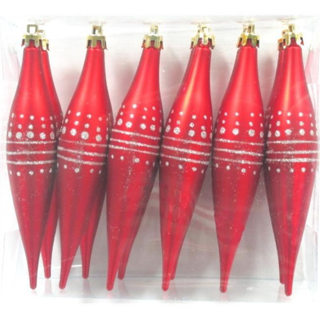 12 Pack 5" Red and Silver Finial Christmas Holiday Ornaments with Dot Design 