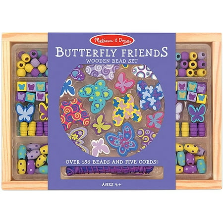 Melissa & Doug Butterfly Friends Wooden Bead Set With 150+ Beads for Jewelry-Making