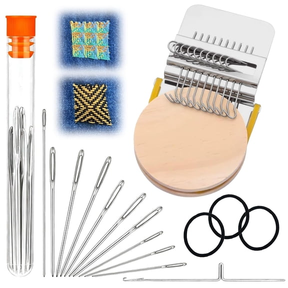 Knit Patch Kit Darning Loom, Patchmaker 2.0 Kit, Loom Knitting Machine for Beginners, Mini Portable Patch Weaving Loom Tool for Quickly Mending Jeans Socks Clothes, DIY Weaving Art (10 Hooks)