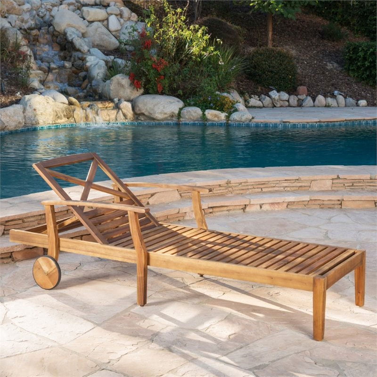 Mavis Outdoor Chaise Lounge With Cushion, Set of 2, Teak Finish, Cream