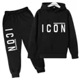 thumbnail image 2 of Conjuntos de ropa de moda para niños y niñas de 2 a 13 años, sudadera con capucha y pantalones de manga larga con estampado de letras, informal, para primavera y otoño, 2 of 5