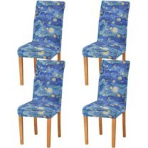 Van Gogh Starry Night Dining Chair Covers Set of 4, Stretch Kitchen Chair Slipcover Washable Removable Chair Covers Protector for Dining Room, Hotel and Ceremony