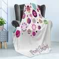 thumbnail image 4 of Christmas Soft Flannel Fleece Throw Blanket, Colorful Graphic Baubles Retro Snowflake Ornaments Celebration Hand Writing, Cozy Plush for Indoor and Outdoor Use, 70" x 90", Multicolor, by Ambesonne, 4 of 5