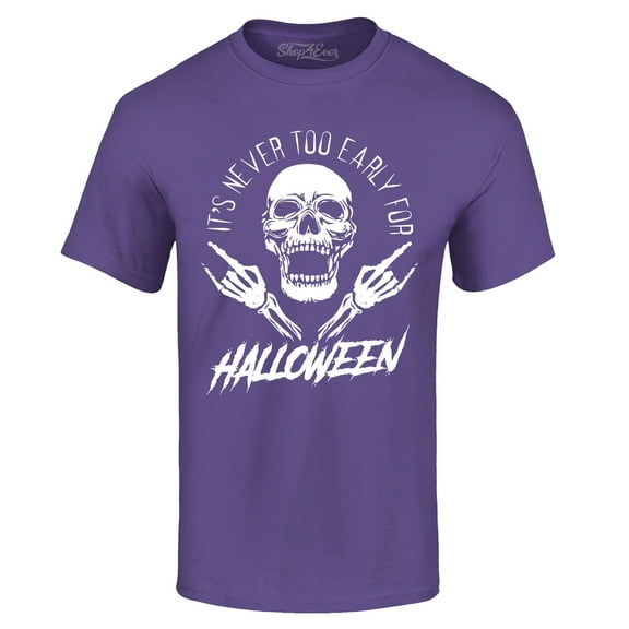 Shop4Ever Men's It's Never Too Early for Halloween Skull Skeleton Graphic T-shirt Small Purple