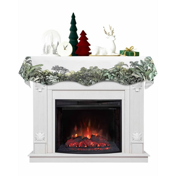 Summer Botanical Fireplace Mantel Scarf Table Runner, Palm Tropical Forest Winter Garland Mantel Top Tablerunners Dresser Scarves Cover Decorations for Windows Party Living Room 70''x17''