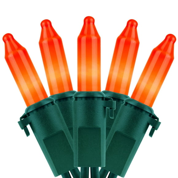YULETIME Orange String Lights with green Wire, 66 Feet 200 count UL certified christmas Light, Pack of 2 Sets 33 Ft 100 Opaque Mini Light Set for Halloween Thanksgiving Holidays (Orange)
