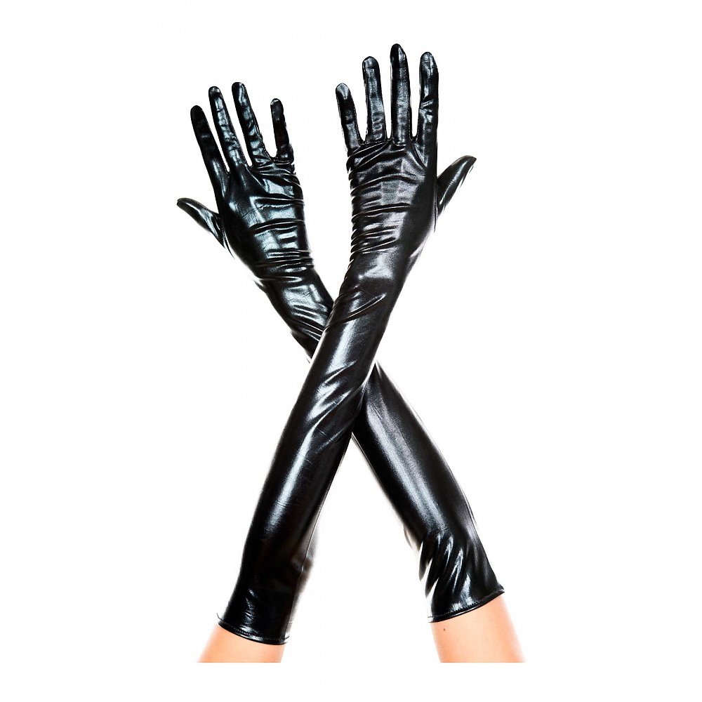Extra Long Metallic Gloves Adult Costume Accessory Metallic Black