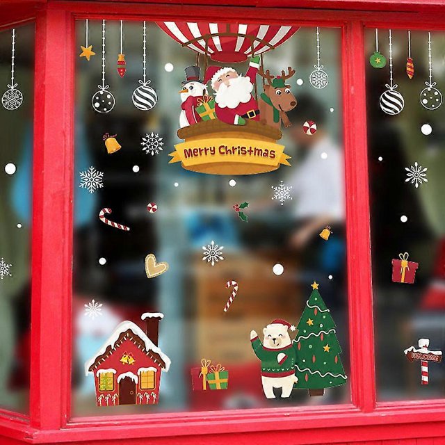Pegatina de ventana de Papá Noel para decoración de habitaciones de Nochevieja, decoración de habitaciones para niños, 3