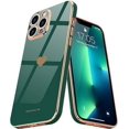 thumbnail image 1 of (Verde) Funda para iPhone 13 Pro, funda delgada de silicona chapada en oro con patrón de corazón, cubierta protectora a prueba de golpes y antiarañazos, 1 of 5