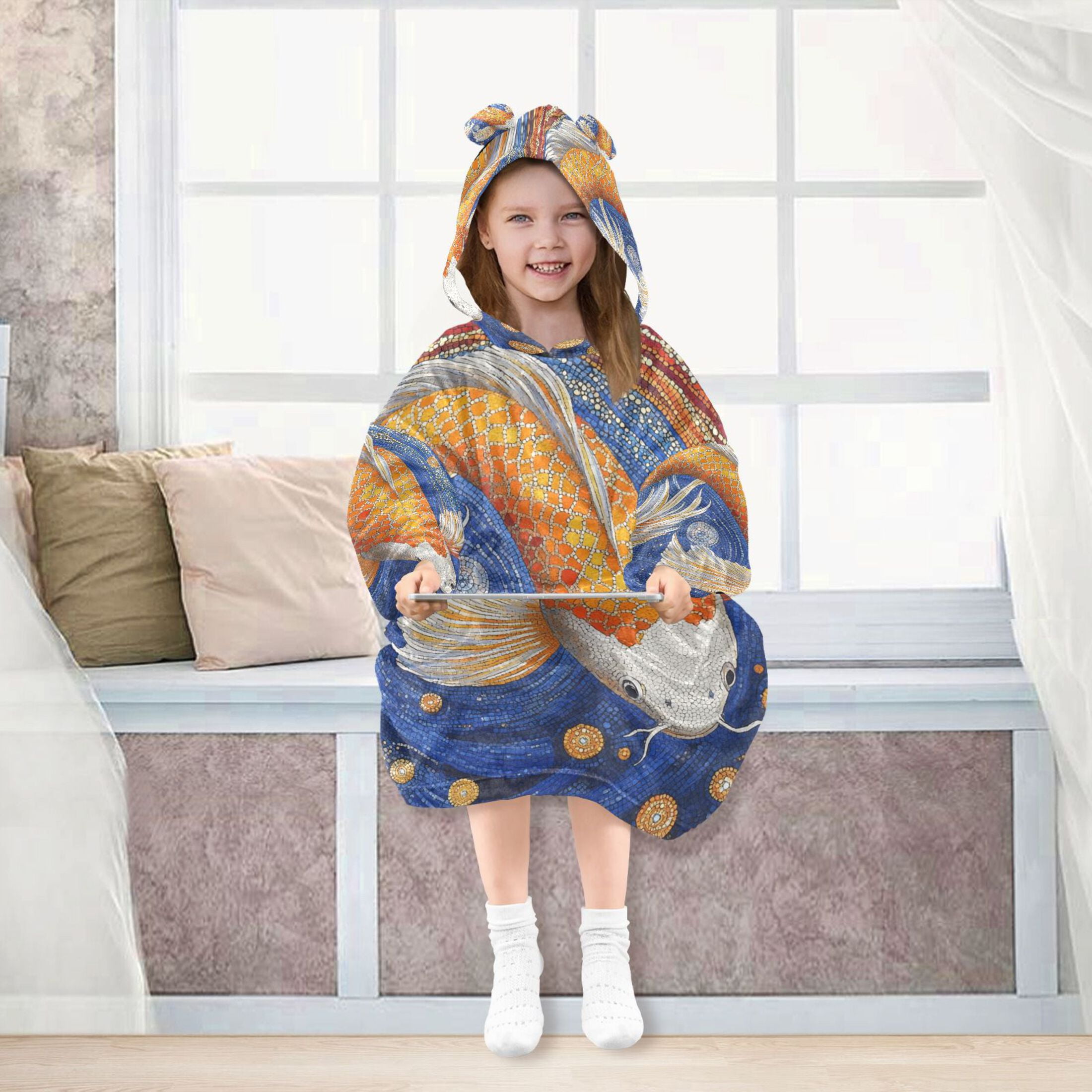YAZAOO Kids Wearable Blanket Hoodie Warm and Cozy Cosmic Koi Flannel Sweatshirt