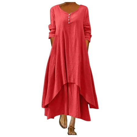 

Sayhi Irregular Solid Long Dress Sleeve Long Women Casual Loose O-Neck Dress Women s Dress Dress Maternity Shirts for Women