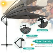 Walsunny 9FT Outdoor Hanging Offset Cantilever Umbrella with Cross Base, Patio Market Umbrella with Crank Sun Shade Canopy, Gray