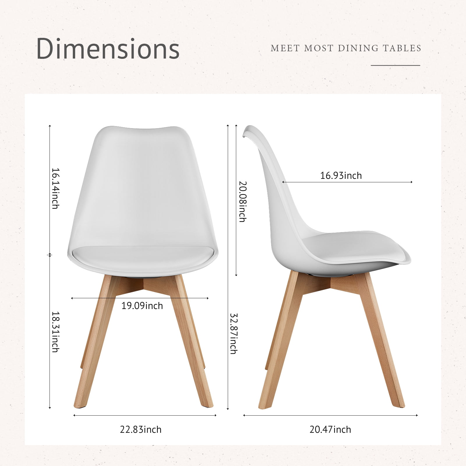 GIANNA Dining Chairs Set of 4, Modern PU Leather Cushioned Chairs with Wooden Legs for Dining Room, Kitchen, Living Room, Home Office, White