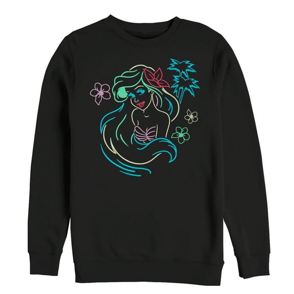 Men's The Little Mermaid Ariel Neon Light Print  Sweatshirt Black 3X Large