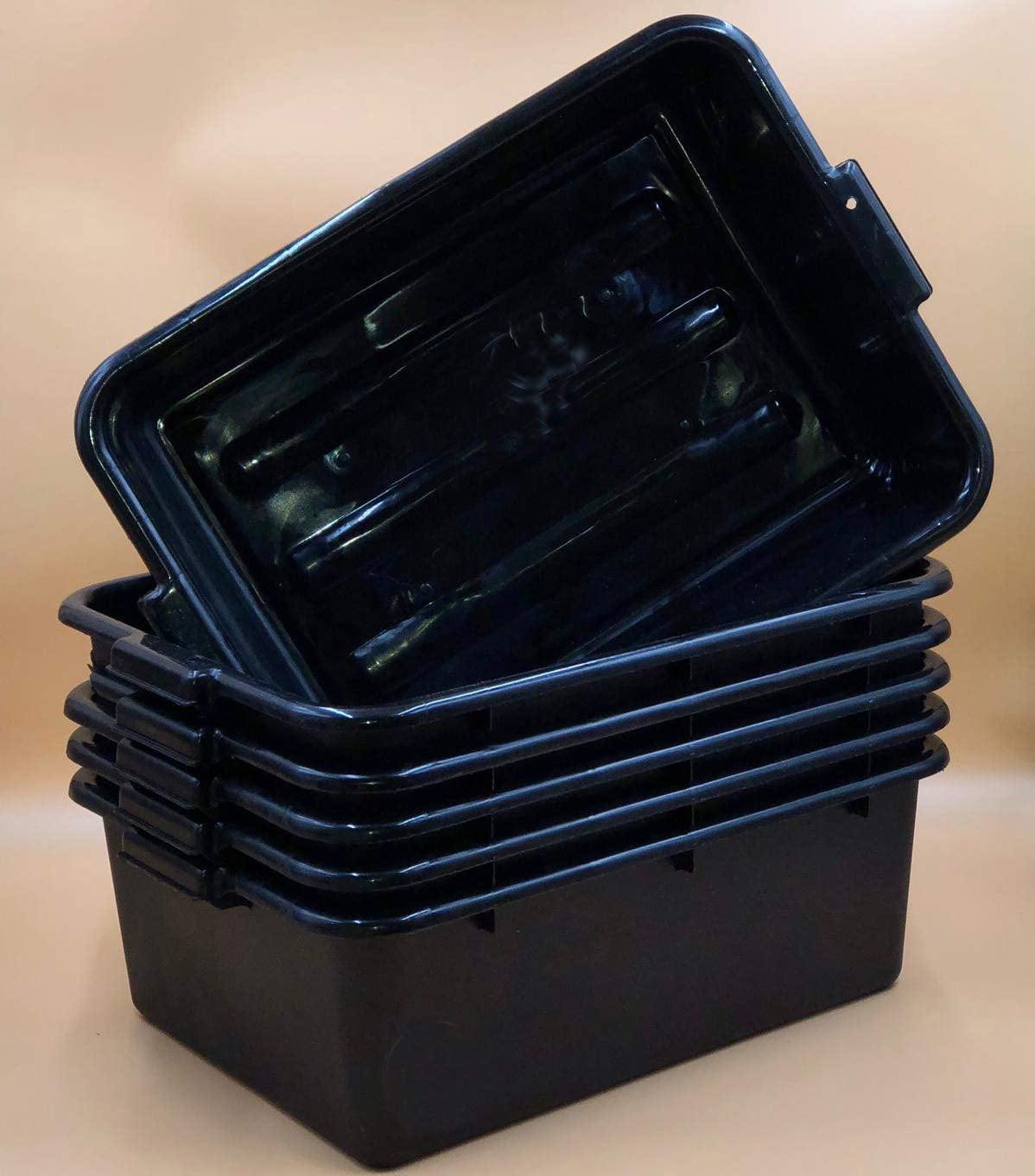 6 PACK 20" x 15" x 7" Black Polypropylene Bus Plastic Restaurant