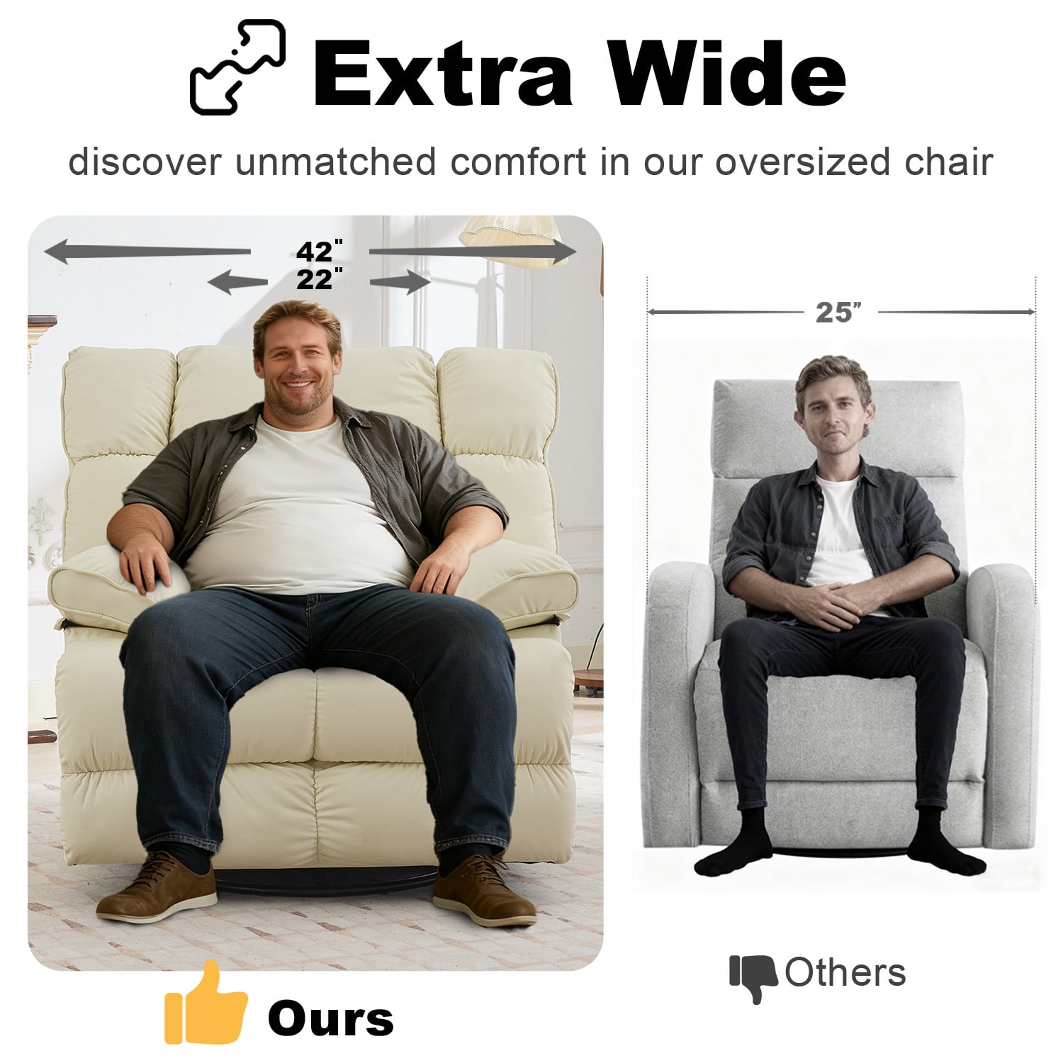 Pmango 2 Pack Pet-friendly Leather Recliner Chair Oversized, XXL Extra Wide Swivel Rocking Recliner, Nursery Single Sofa for Living Room, Electric Adjustable Reclining, USB & Type-C Port, Cream White