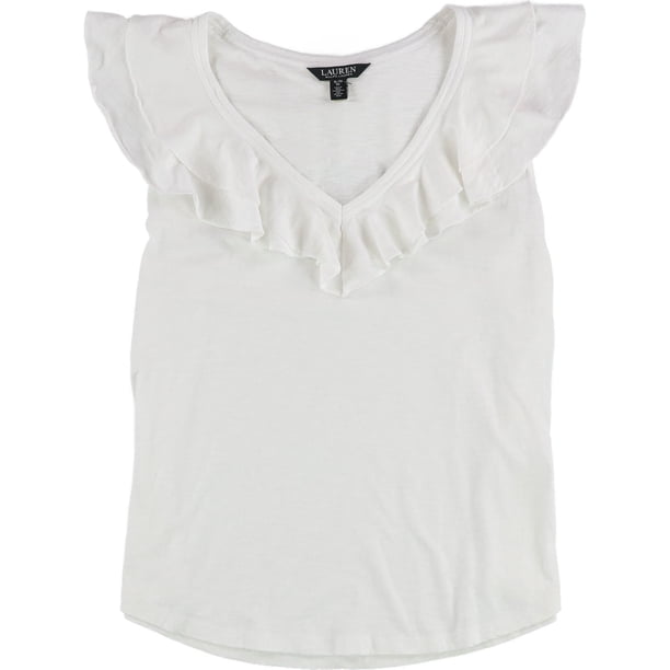 Ralph Lauren Womens Ruffle Trim Slub Tank Top, white, L