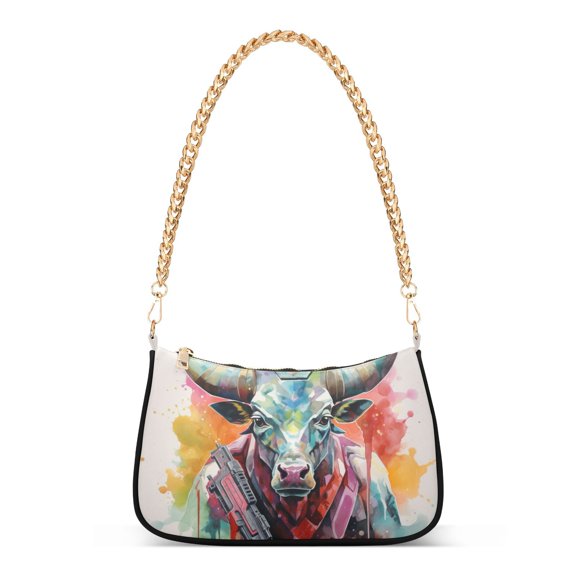 Cow PaintingWomen Small Shoulder Bag Crossbody Tote Hobo Bags Purse Clutch Handbags with Chain Strap for Women