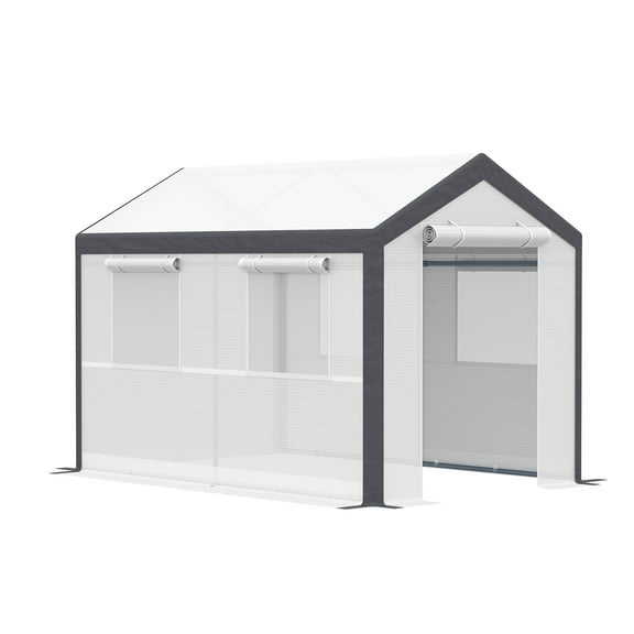 Homiyad 10' x 7' Walk-In Tunnel Greenhouse with Roll-Up Zipper Doors & 4 Windows, PE Cover, Steel Frame, White | Aosom.com Gardening Essentials
