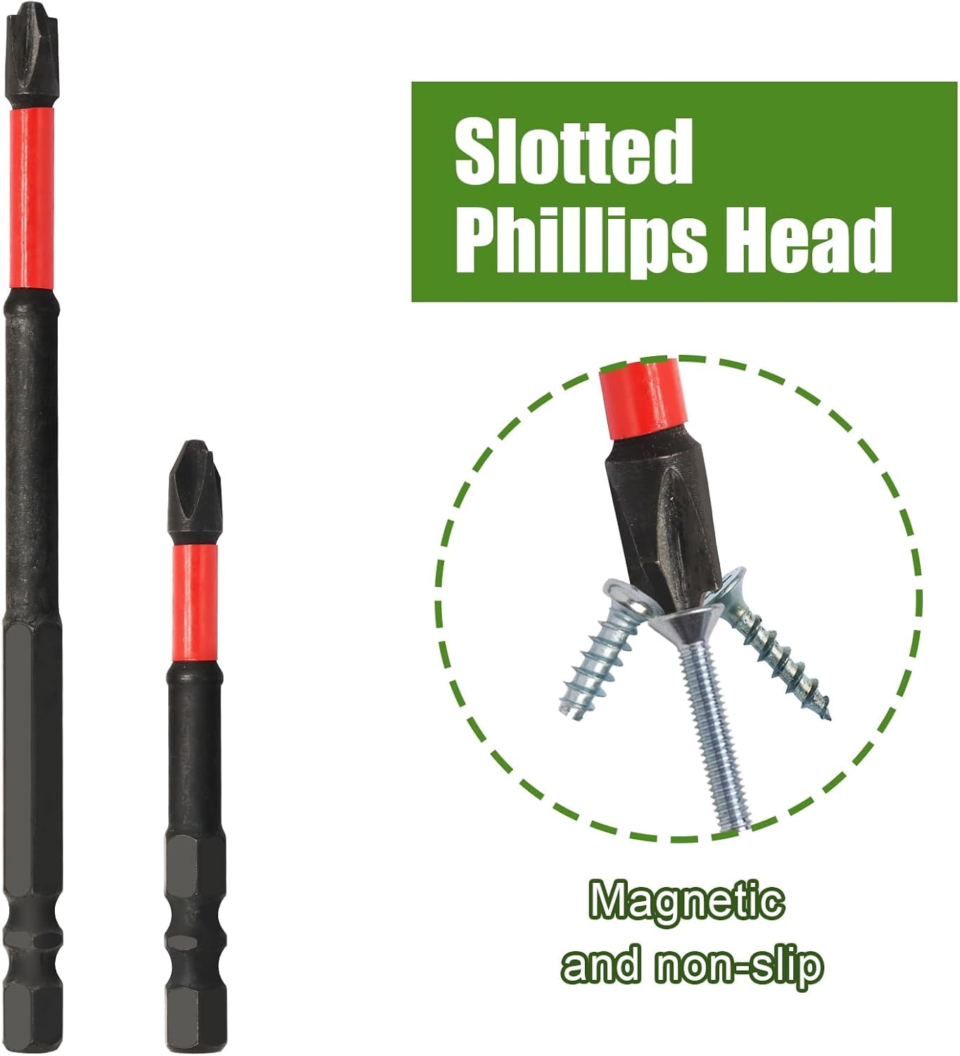 MKEUDQ-10 Pcs FPH2 Impact Screwdriver Bit Set, 65mm & 110mm Slotted Heads 1/4 inch Magnetic Hex Shank Bits, S2 Steel Cross Slot Screw Driver Drill Bits Set