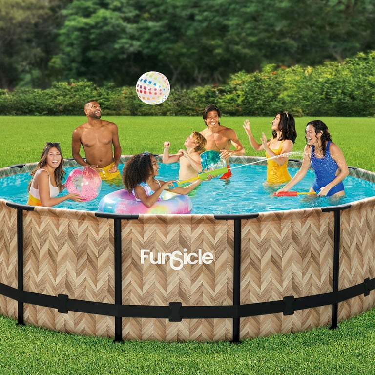 Funsicle 14ft x 42in Above Ground Pool, Oak Herringbone Funsicle 14ft x 42in Above Ground Pool, Oak Herringbone