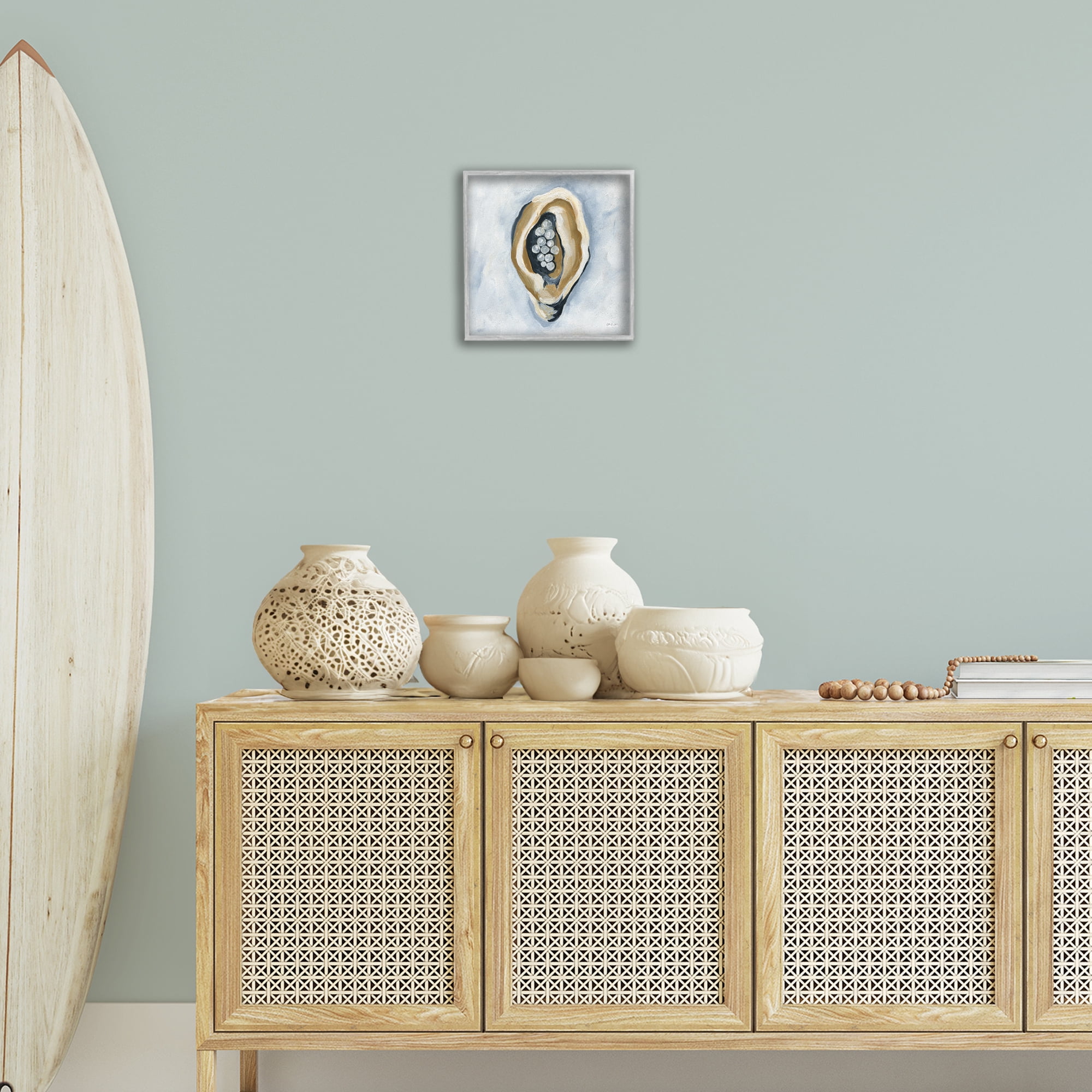 Stupell Industries World Is Your Oyster Coastal Painting Gray Framed Art Print Wall Art, 12 x 12