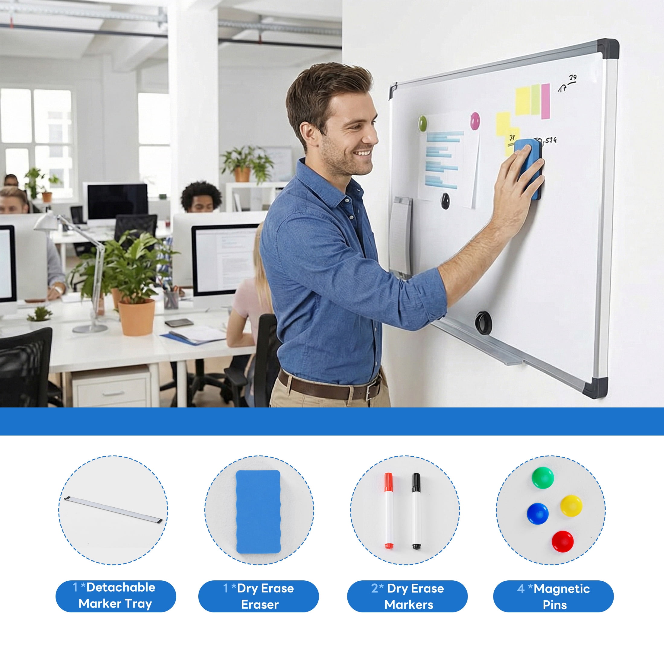 SHOUFTW Magnetic Dry Erase Board, Wall Mounted Whiteboard with Aluminum Frame and Removable Pen Tray, Horizontal or Vertical Installation