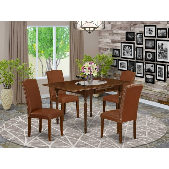 East West Furniture Dining Room Set Mahogany, MZEN5-MAH-66