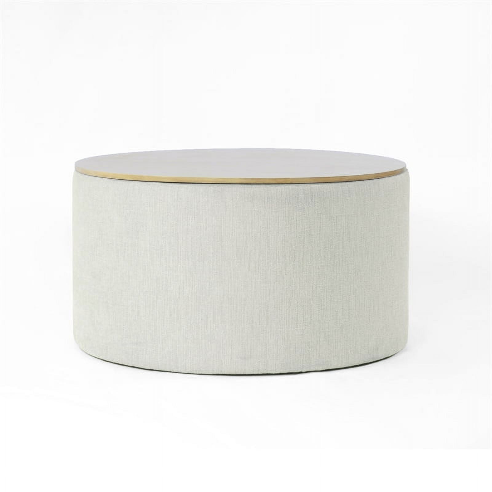 HomePop Large Modern Round Storage Ottoman with Wood Lift-Top Lid, Light Gray/Natural