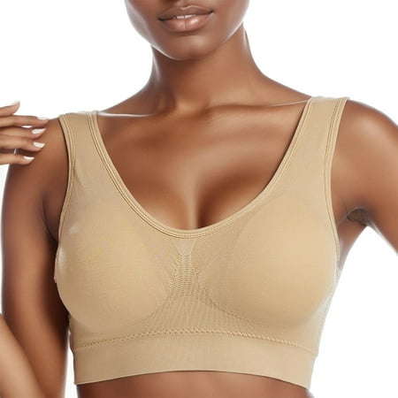 XIAQUJ Women s Seamless MID Solid Color Sports Bra with Removable Bra Pad Yoga Bra 2024 Beige XXL