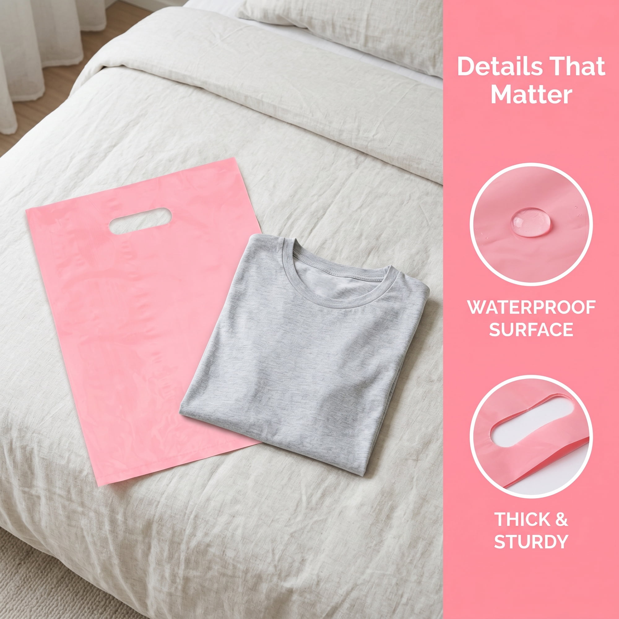 Unique Bargains 50Pcs Premium Waterproof Gift Bags Pink 9.8" x 13.8"