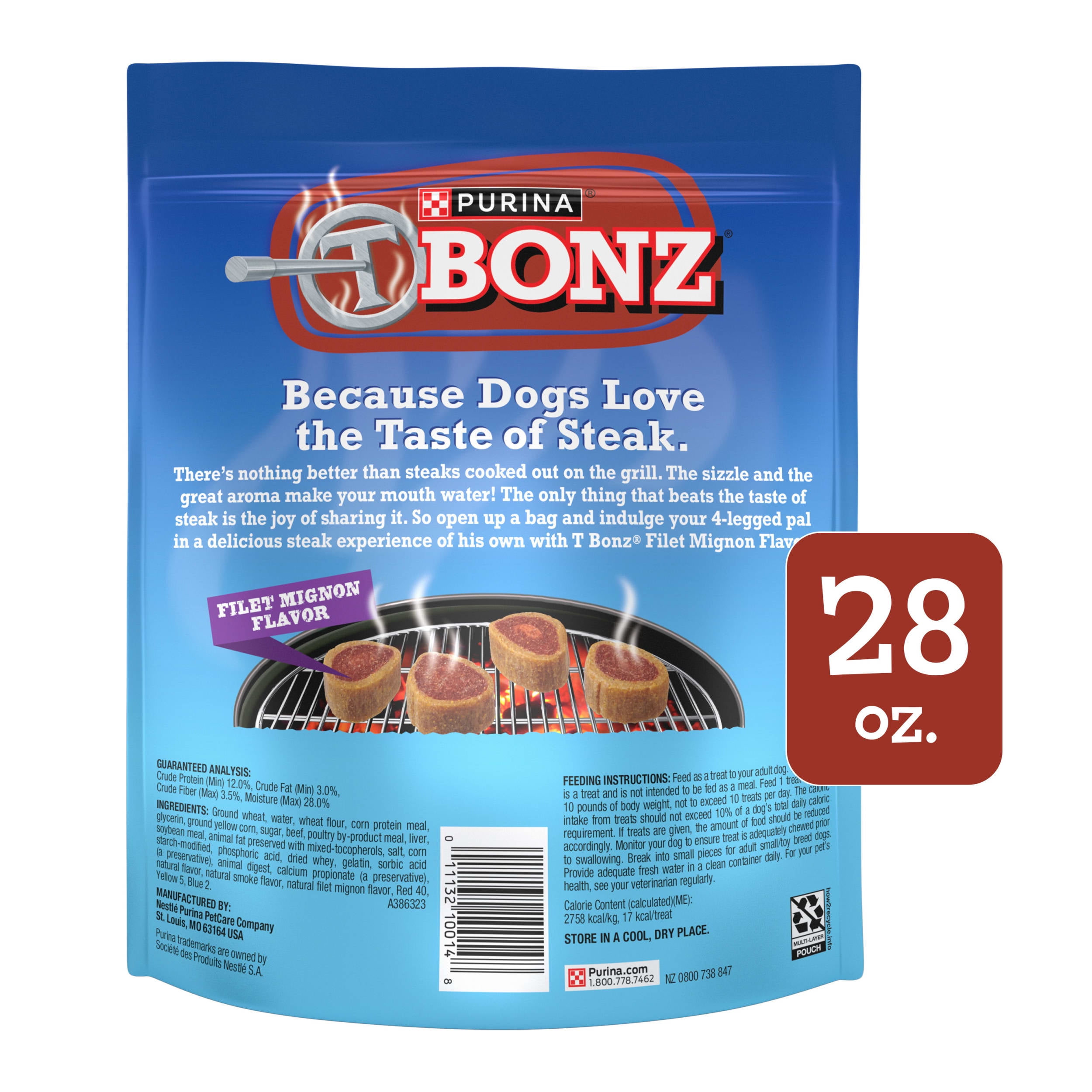 (6 pack) Purina T-Bonz Dog Treats with Filet Mignon Flavor & Real Beef Chews, 28 oz Pouch