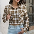 thumbnail image 4 of Aboser Womens Cropped Plaid Shirts Long Sleeve Flannel Jackets Casual Button Down Shirt Blouse Trendy Tartan Shacket Crop Coat, 4 of 8