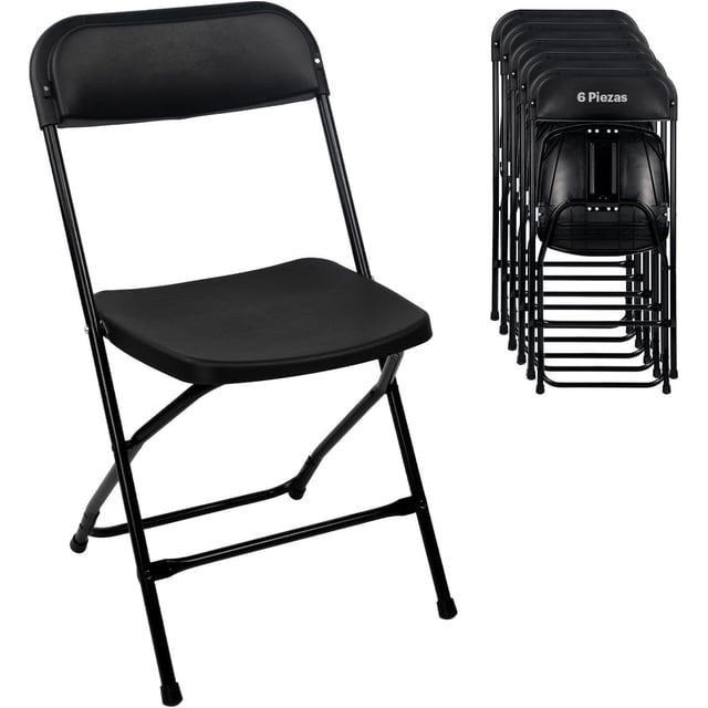 Set De Sillas Plegables De Plástico Reforzadas con Estructura De Acero 80 X 39 cm Silla para Eventos Resistente Color Negro Silla Portatil Silla Plegable para Fiestas (6)