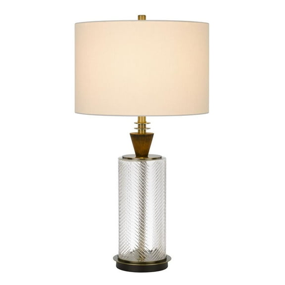 30" Clear Metal Table Lamp With White Empire Shade