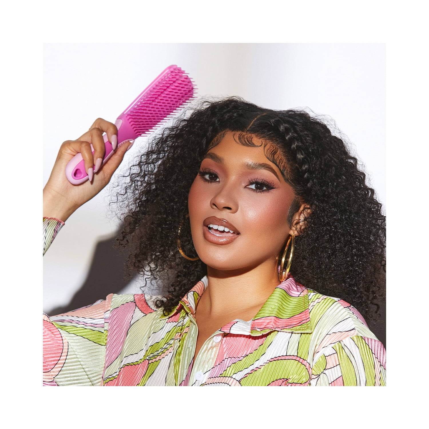 KISS Colors & Care, Detangler Brush, Large Pink, 9-Row Non-Slip