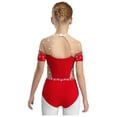 thumbnail image 3 of iiniim Kids Girls Rhythmic Ballet Unitard Figure Ice Skating Jumpsuit Dance Leotard Short Sleeve Bodysuit Red 8, 3 of 7