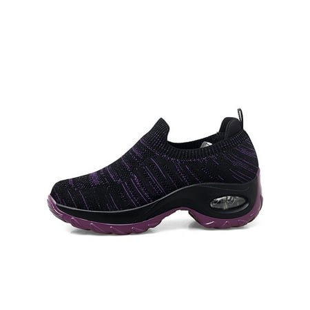 

Wazshop Ladies Athletic Shoes Air Cushion Casual Shoe Slip On Sneakers Breathable Fitness Workout Trainers Women Dance Sneaker Mesh Nonslip Black 7.5
