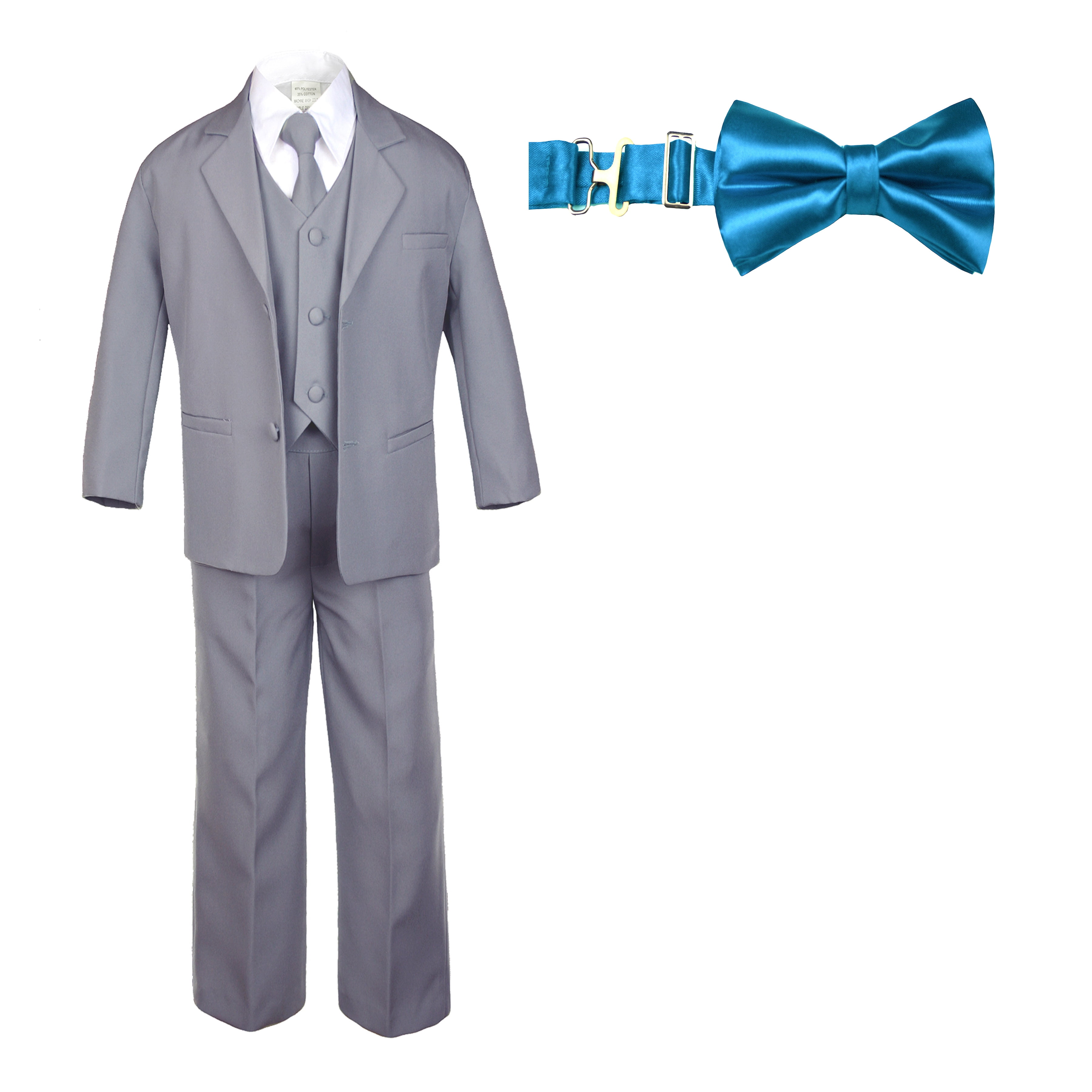 Unotux 6pc Boys Khaki Vest Set Suits with Satin Orange Necktie Outfits Baby Teen