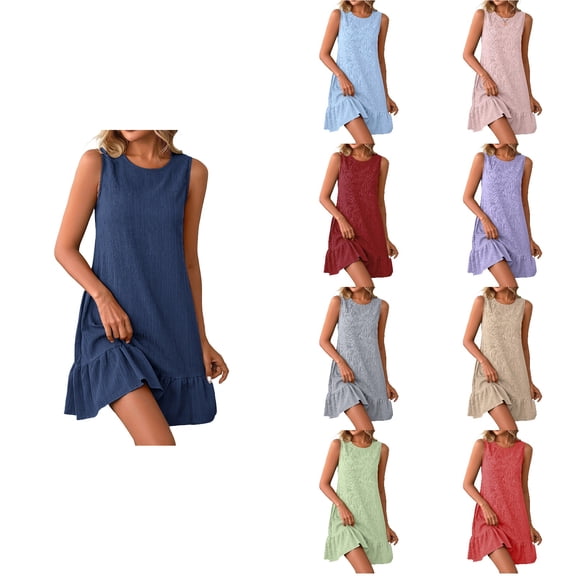 Antinious Womens Sleeveless Round Neck Solid Summer Casual Dresses