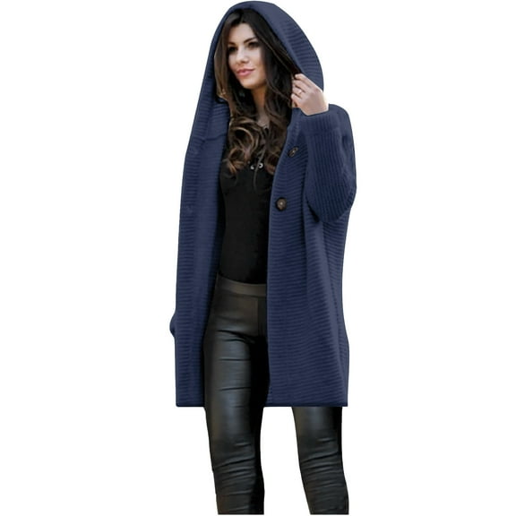 Fesfesfes Women's Plus Size Coat Long Sleeve Loose Knit Coat Long Sweater Cardigan Hooded Outwear
