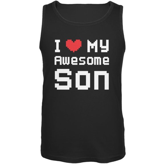 I Heart My Awesome Son 8 Bit Pixel Black Adult Tank Top - Small