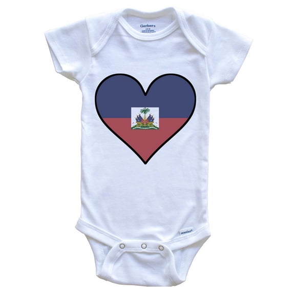 Haitian Flag Baby Bodysuit - Cute Haitian Flag Heart - Haiti Baby Bodysuit, 0-3 Months White