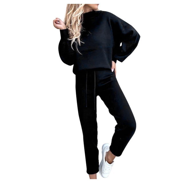 Conjunto de blusa informal de cuello redondo y pantalones con bolsillos para mujer, poliéster, tallas múltiples