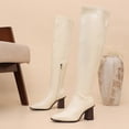 thumbnail image 5 of hopeusnice Women Knee High Stretch Boots With Square Toe Sole Chunky Heel Pull On Design For Fashion And Party Occasions White 37, 5 of 9