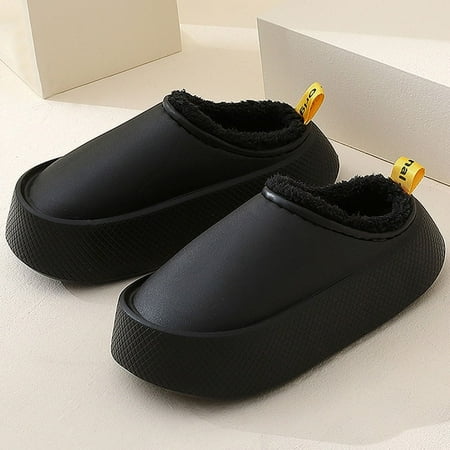 

QWZNDZGR Men Winter Slippers Waterproof Home Shoes Fashion Brand Cotton Shoes Couple Indoor Slides Thick Platform Flip Flops Plus Velvet