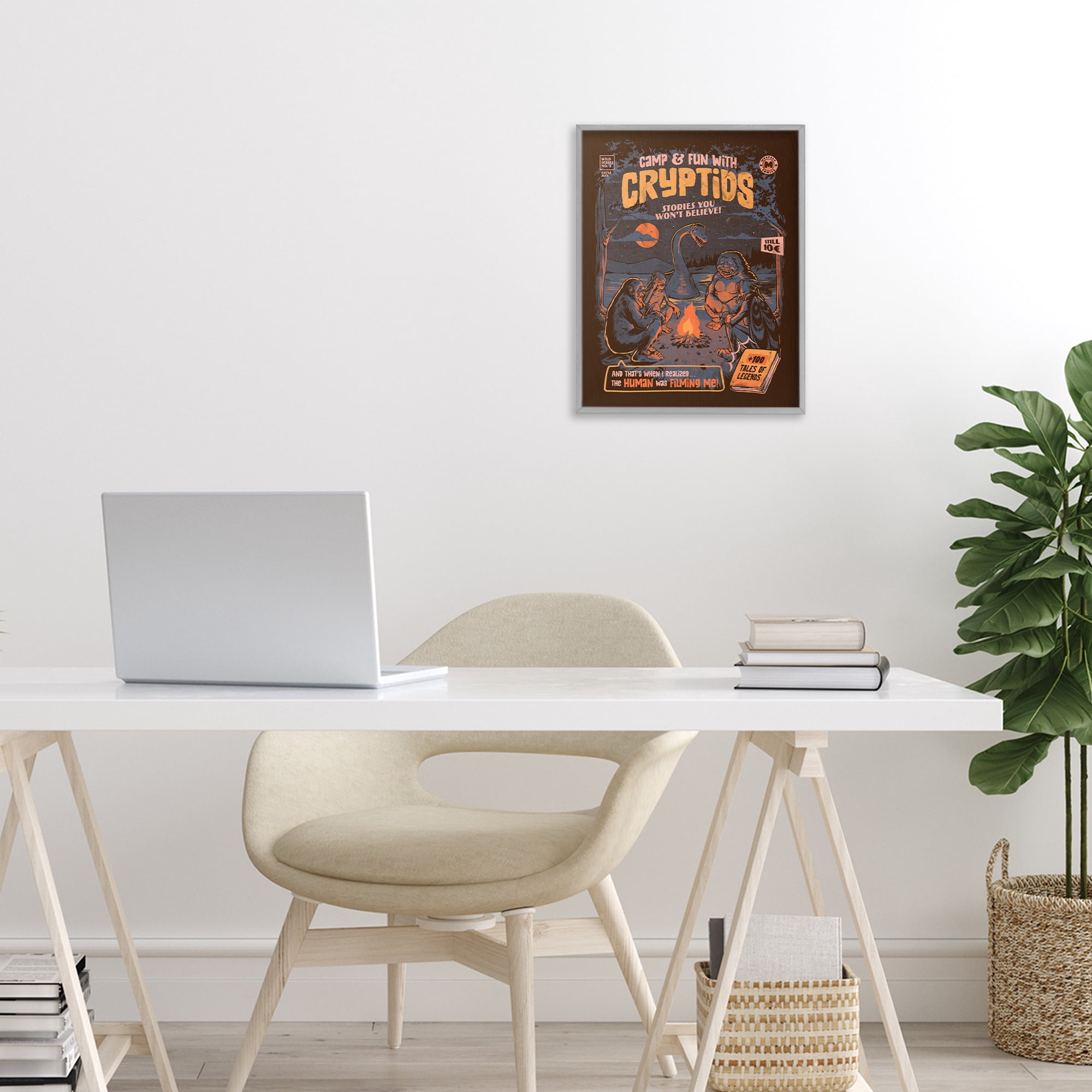 Stupell Industries Cryptid Camp Humor Gray Framed Giclee Art, design by EduEly Designs